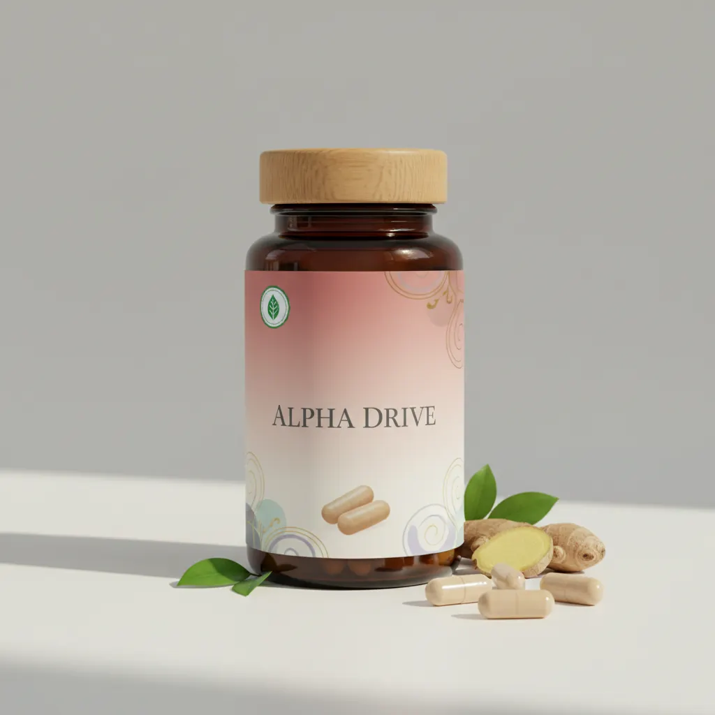 Alpha Drive donkerblauwe supplement pot met goudkleurig label, 60 capsules voor mannen